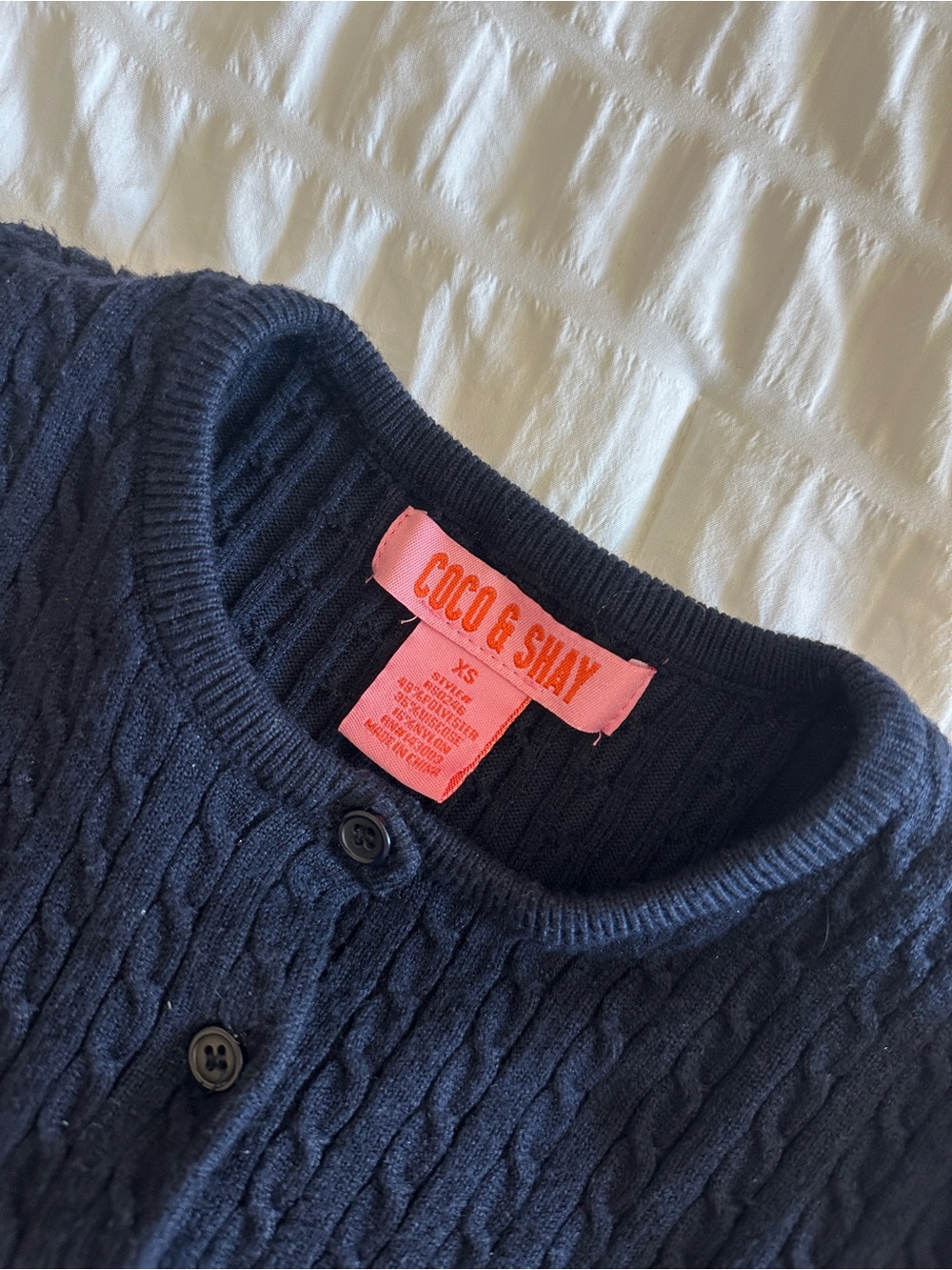 Navy Cable-Knit Button Cardigan - Picture 3 of 3
